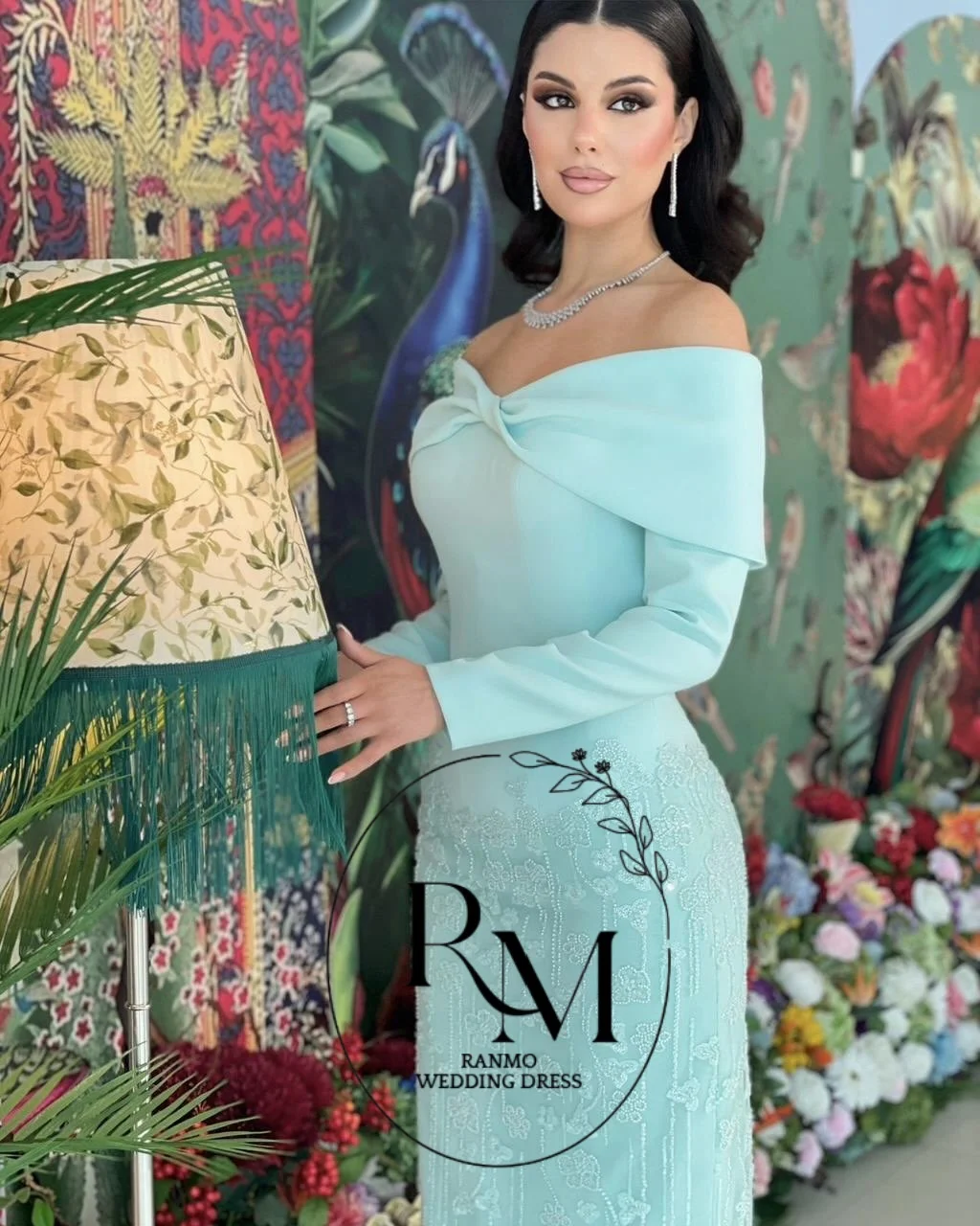Ranmo Mint Green Prom Dress 2026 Off Shoulder Modest Evening Gown Beaded Skirt Formal Dress Saudi Women Wedding Party Customized view 4