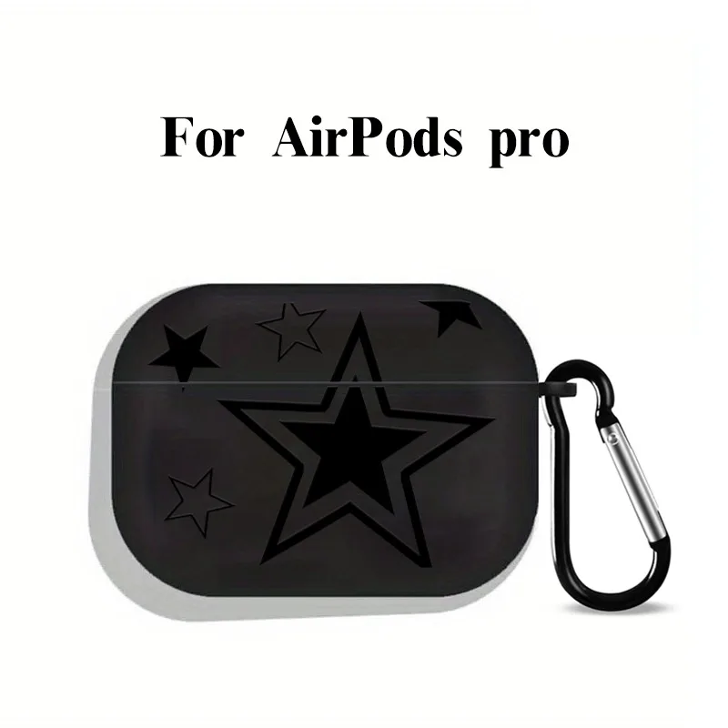 Black Stars Suitable for Airpods1/2/3/4/Pro2 Earphone Protective Case New Wireless Earphone Case with Key Chain Boys and Girls