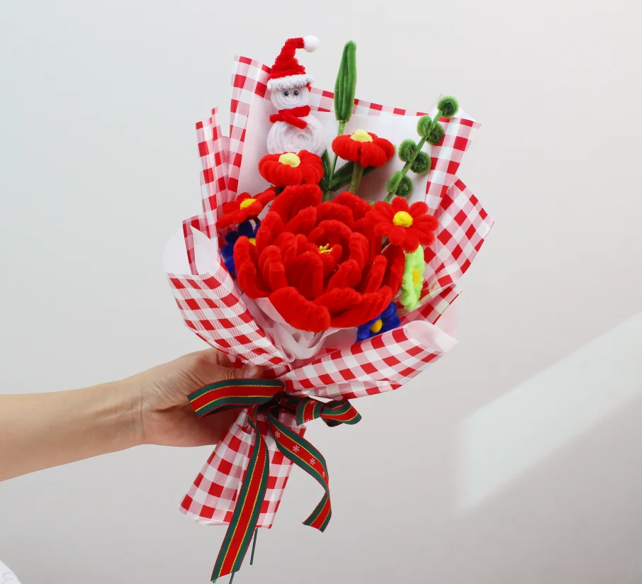 

PIPE Red Peony flower Bouquets Handmade Artificial Flower Christmas‘ Day Gifts With Snowman Fake Flowers Home Decor