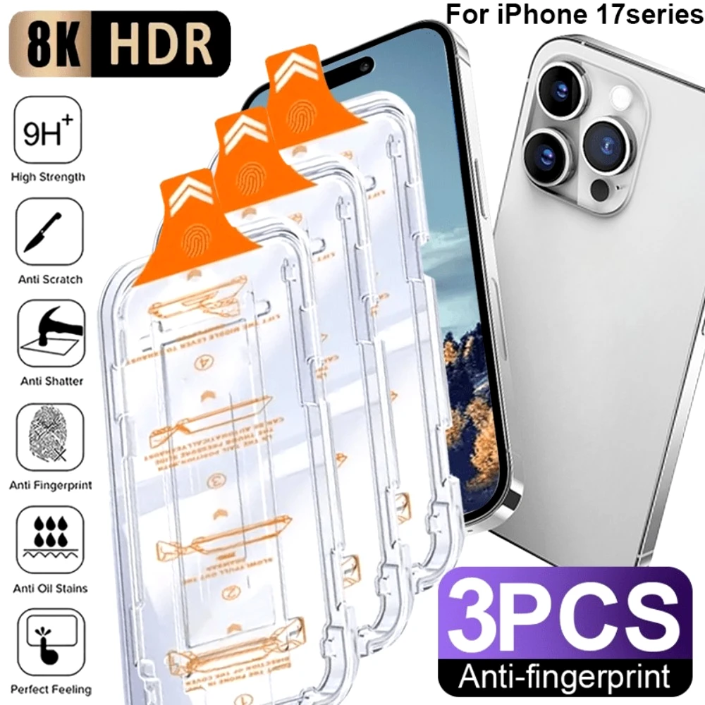 

Набор из 3 ультрапрозрачных защитных стекол для iPhone 17, 16, 15, 14 Pro Max, Air 15, 16 Plus, 13, 12, 11 Pro, Mini с установкой в один клик