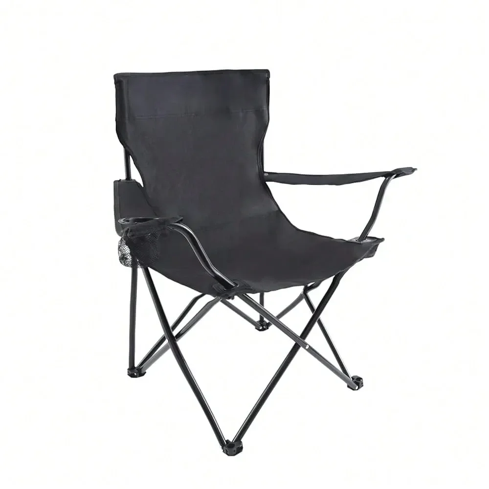 

Portable Folding Black Camping Chair, XL W Armrest, Black,OneSize,CampingChair