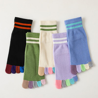 5 Pairs Young Woman Girl Toe Socks Korean Style Fashion Striped Patchwork 5 Finger Sock Soft Cotton Colorful Toes Happy Socks