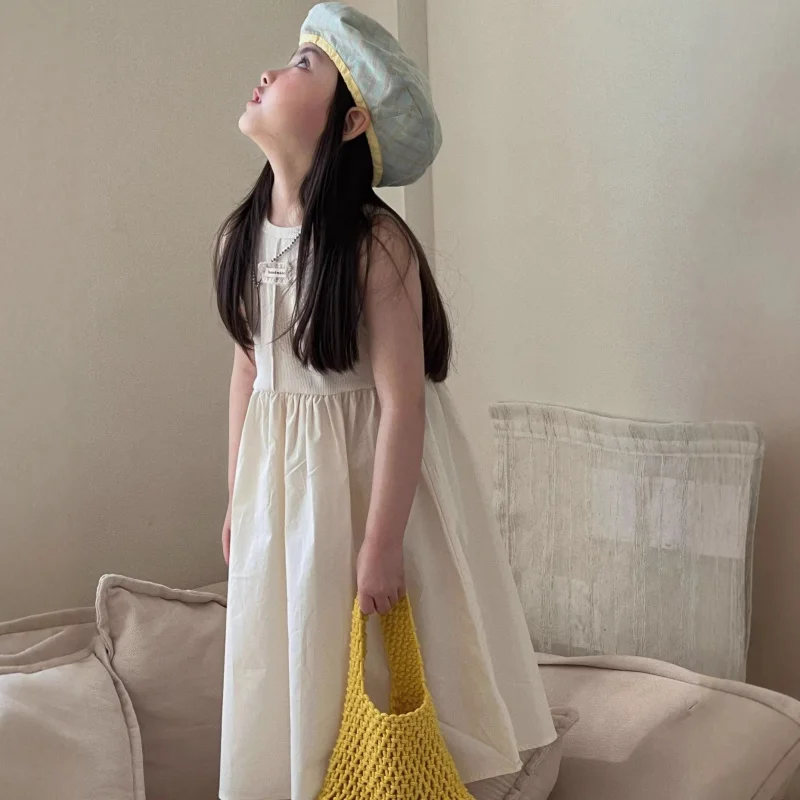 

Girls' Long Dress2026New Summer Stylish Sleeveless White Dress for Girls