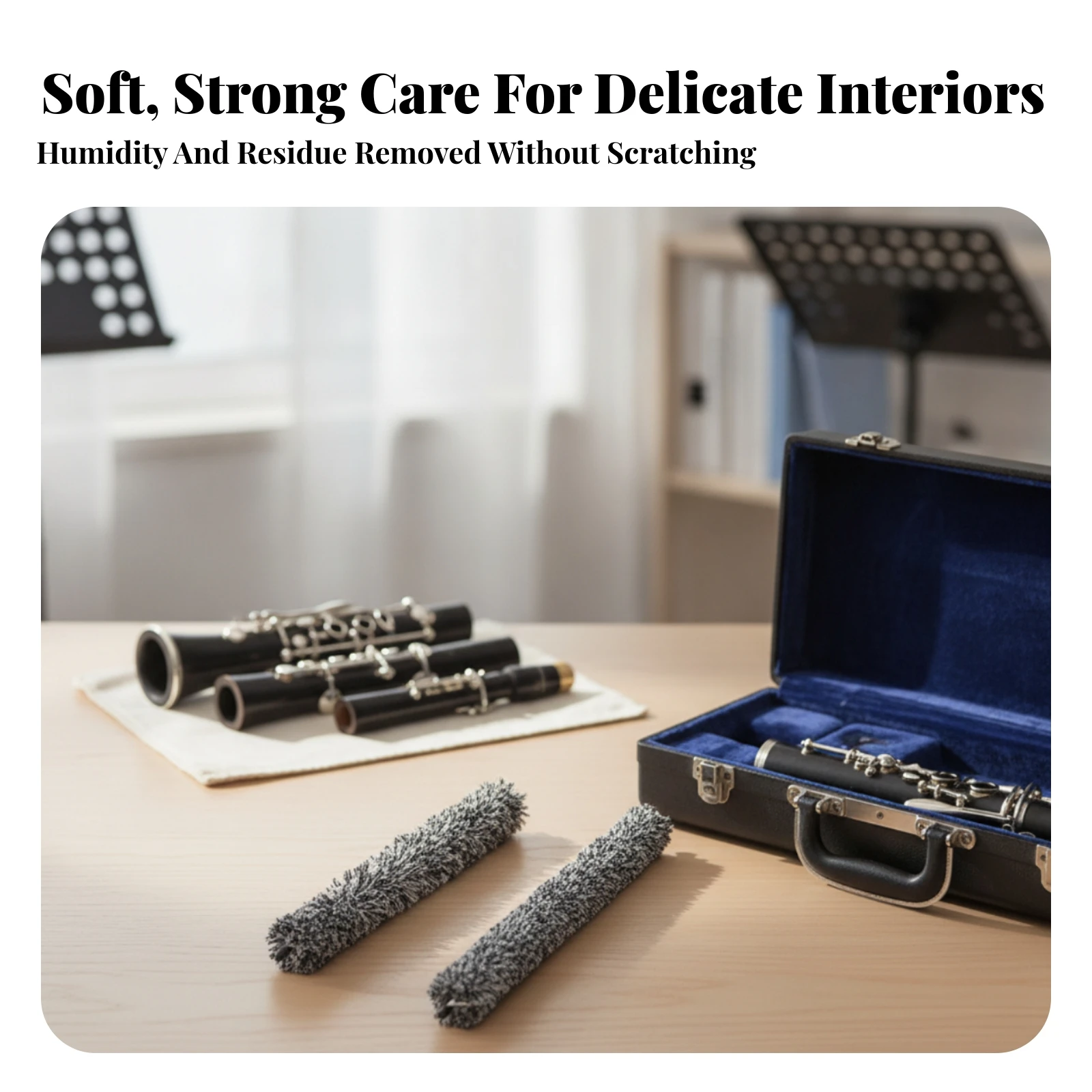 2 Pieces Clarinet Bore Brush Gentle Clarinet Brush with Looped Tip Absorbent Soft for Clarinetists, Rehearsal Rooms