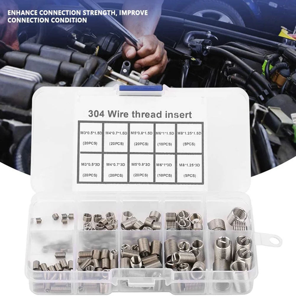 150Pcs Thread Repair Inserts M3 M4 M5 M6 M8 Stainless Steel Heli Coil Thread Repair Insert Wire Thread Insert Assortment