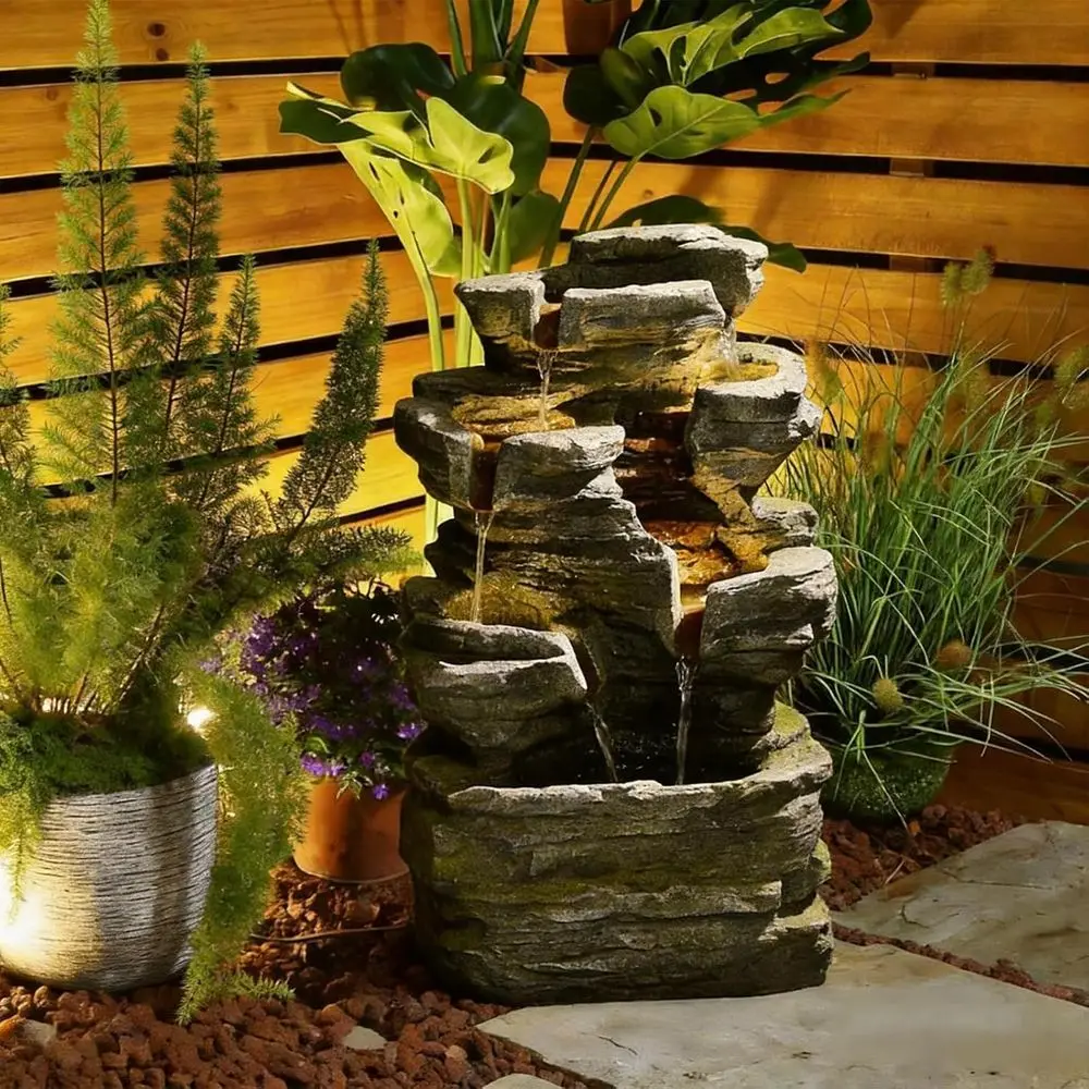 

6-ярусный уличный/домашний каменный водопад, серый, напольный фонтан для сада, патио, домашнего декора