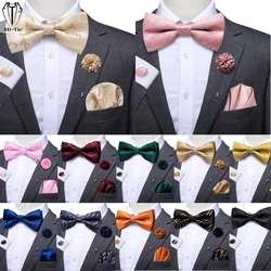Hi-aught-Ensemble de boutons de manchette et de broches en jacquard pour hommes, noeud papillon, mouchoir, noeud papillon, cadeau de mariage, marque