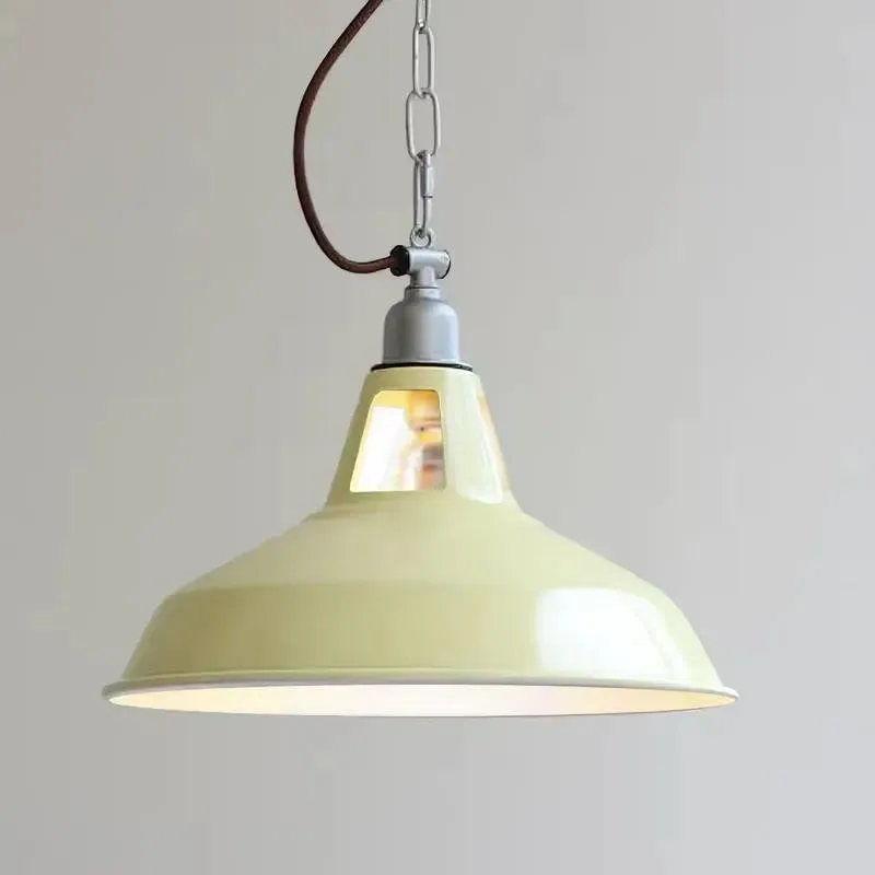 Retro Industrial Light Yellow Chandelier Wrought Iron Lampshade Silver Chain Pendant Light for Kitchen Cafe Restaurant Decor