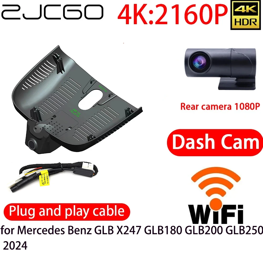 

ZJCGO 4K Car DVR Dash Cam Wifi Front Rear Camera 24h Monitor for Mercedes Benz GLB X247 GLB180 GLB200 GLB250 2024