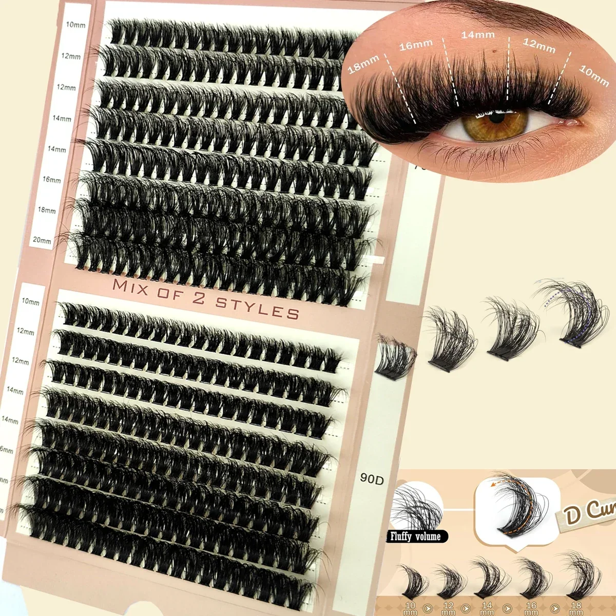 HBZGTLAD 16 Rows 5D Fluffy Cluster Lashes 60D-100D Mix Natural Thick Eyelash D/DD Individual Lashes 10-20mm DIY Lash Extensions