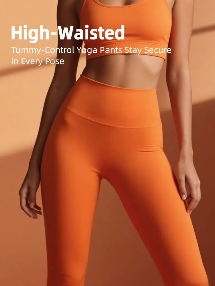 Damen Gym Yoga Hosen Doppelt Gebürstete High-Waist Naked-Feeling Leggings Lauf- und Radhosen Atmungsaktive Sportliche Nahtlose Dehnbare Hosen