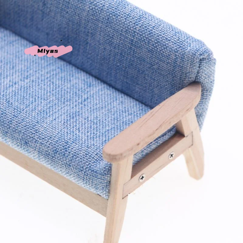 Juego de sofá doble en miniatura de madera para casa de muñecas, escala 1/12, muebles para sala de estar, decoración para casa de muñecas, 1 Uds.