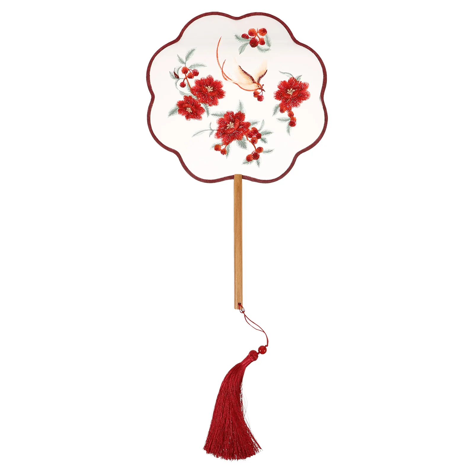 

Embroidered Silk Round Fan Chinese Style Tassel Hand Fan Vintage Home Decor Traditional Dance Accessory Collection Kids