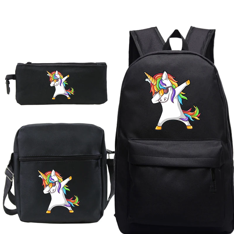 Mochila Unicorn Backpacks Canvas Rucksack Women Bagpack Bookbags 3 PCS/set Knapsack School Bags for Girls Boys Kawaii Book Bags