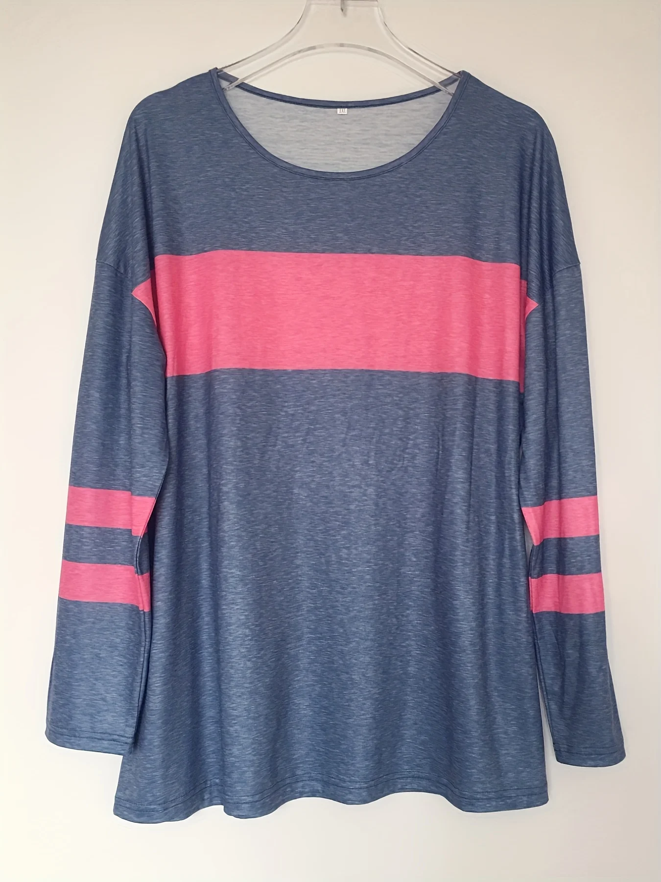 Women's Plus Size Colorblock Stripe Print Tunic T-shirt with Long Sleeves and Slight Stretch - Casual and Comfortable