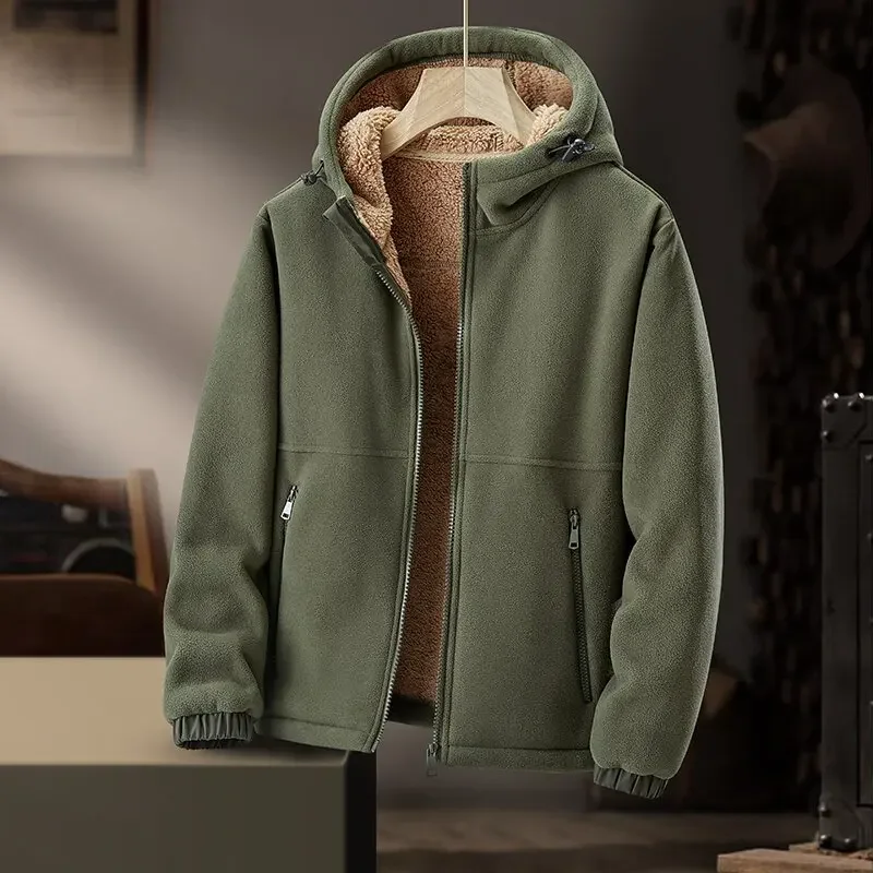 

Autumn/Winter New Fashion Solid Color Plus Fleece Thick Warm Hooded Coat Men's Casual Loose Plus Size Comfortable Jacket