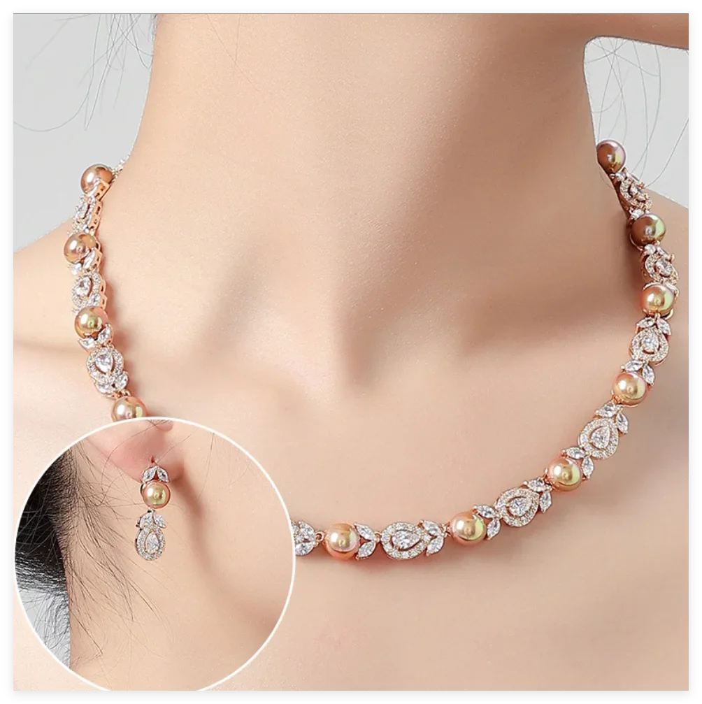 

Luxury Women's Jewelry Set For Bridal Wedding Jewelry Accessories Zircon CZ Women Necklace And Earrings Set Evening Party Gift