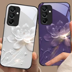 Colorful Chinese Lotus For Samsung Galaxy A15 5G 54 4G 51 50 24 35 90 71 12 51 53 52S 80 22 34 Black Tempered Glass Phone Case