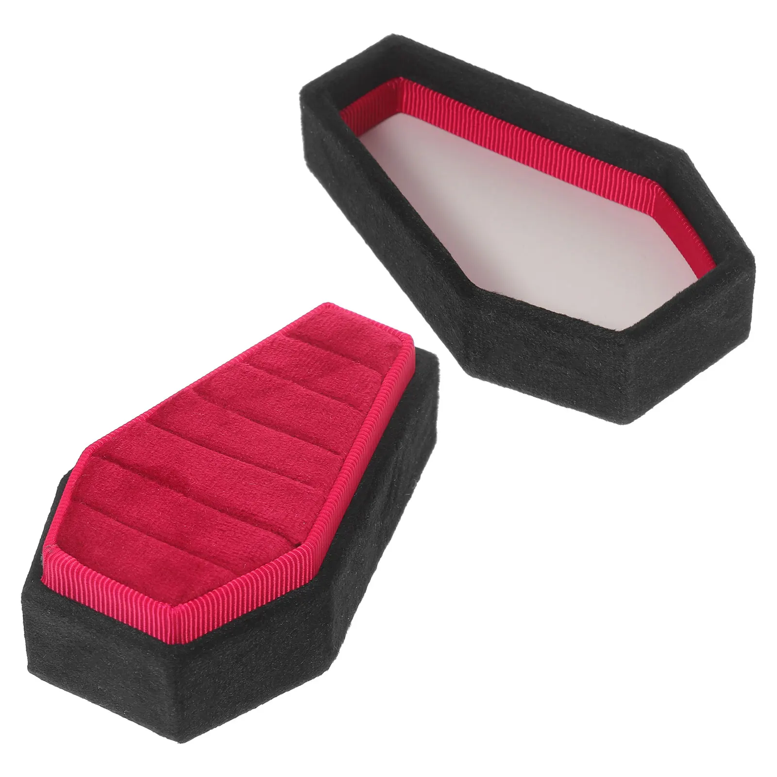 

Coffin Shaped Ring Box Black Red Gothic Jewelry Storage Organizer Necklace Travel Halloween Decor Festival Container