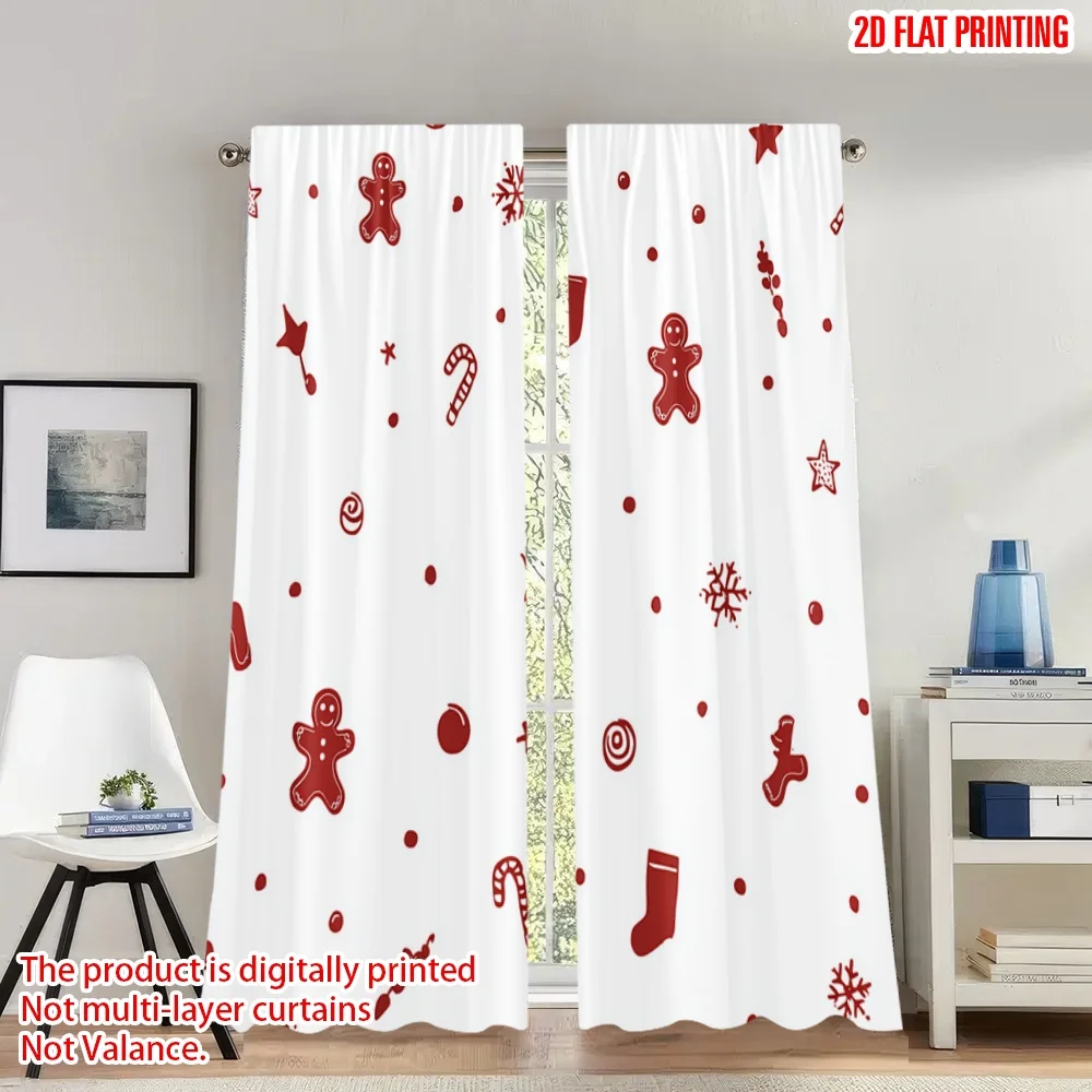 

2pcs 2D flat printing Merry Christmas Curtains Christmas Red Digital Printed Polyester Drapes Spring Use for Holiday Family