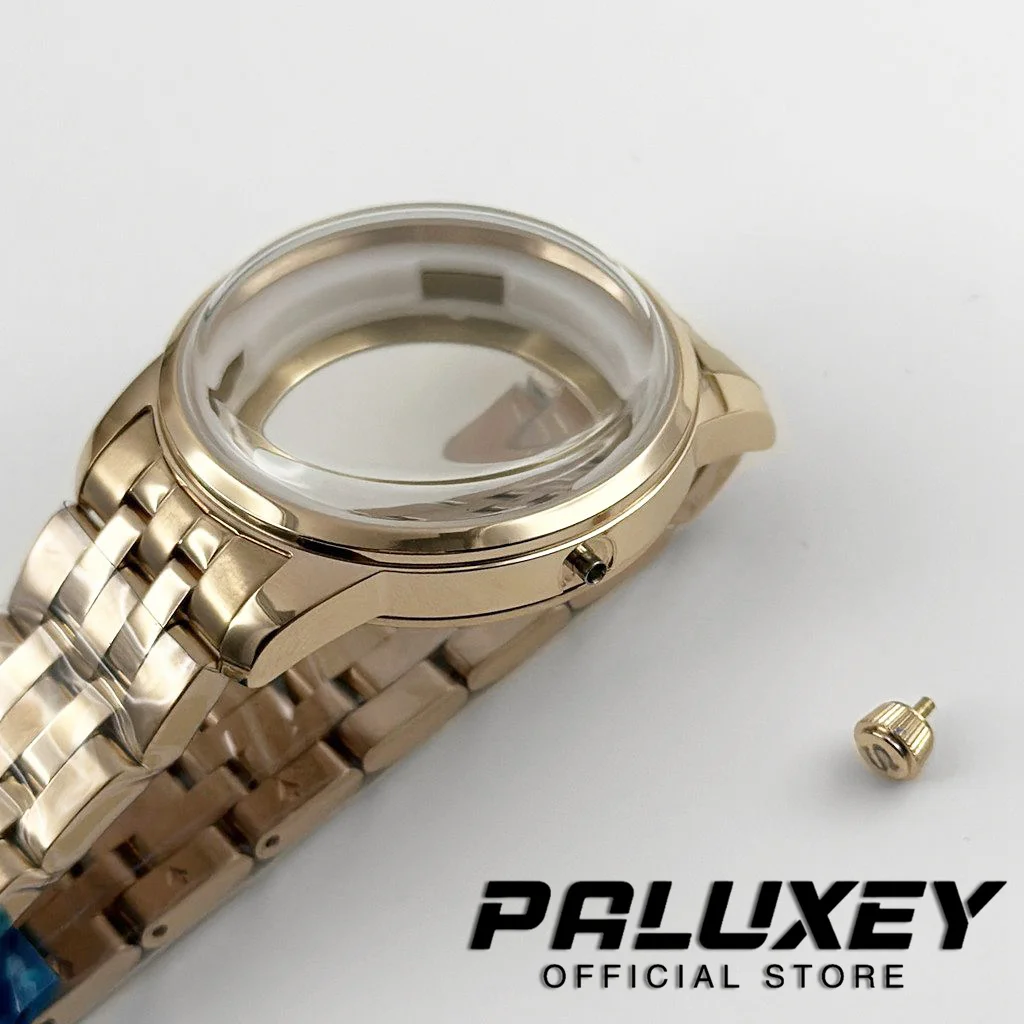 Caja de cócteles de oro rosa, caja de reloj de acero inoxidable para cócteles de 40MM, compatible con movimiento NH35 NH38, caja de cristal con arco, esfera de 35mm