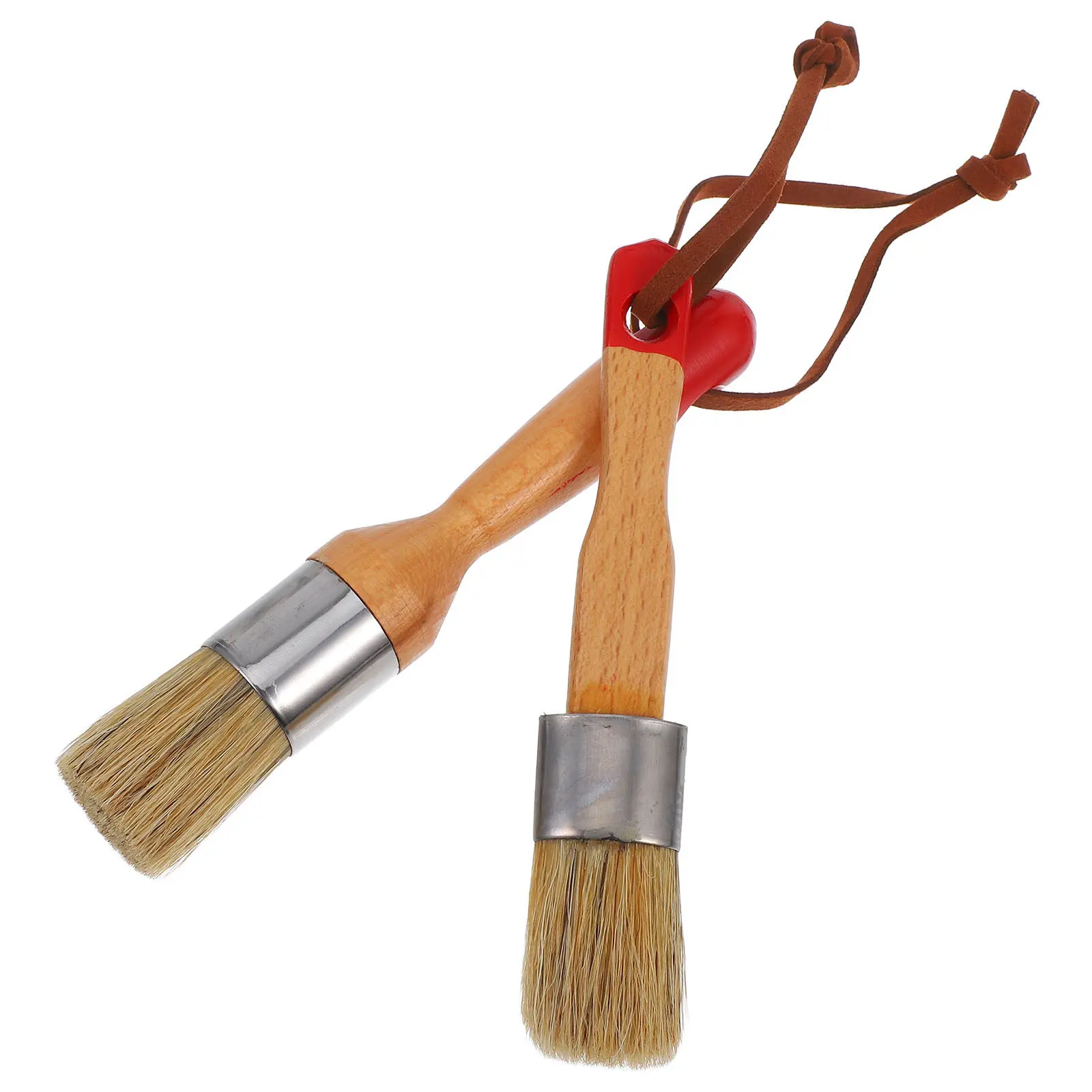 2Pcs Round Painting Brush Natural Bristle Birch Wood Handles Wax Furniture Refinishing DIY Art Projects Home Decor