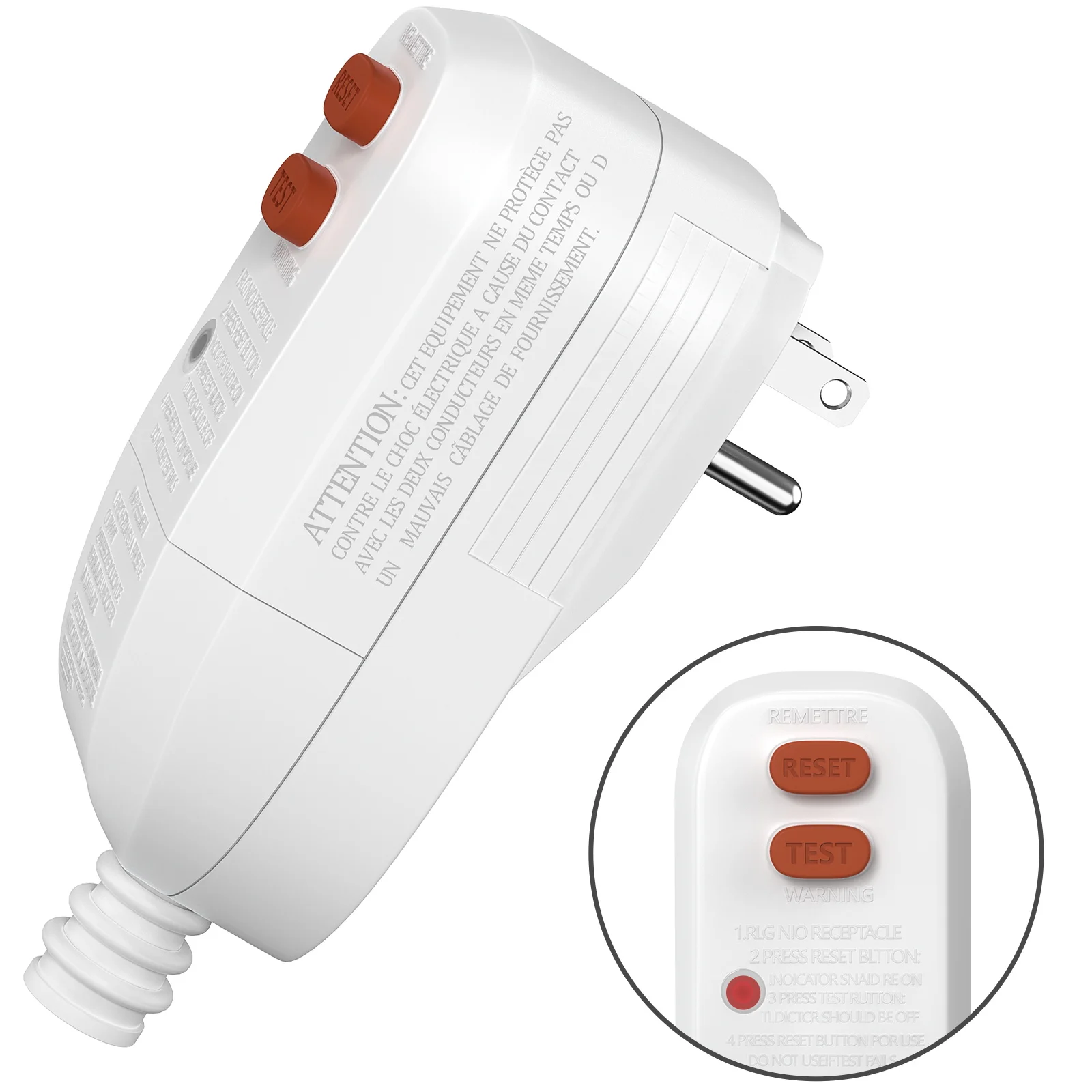 GFCI Leak-Proof Protection Socket/Plug Automatic Tripping Waterproof and Electric Shock-Proof Bathroom and Kitchen Socket