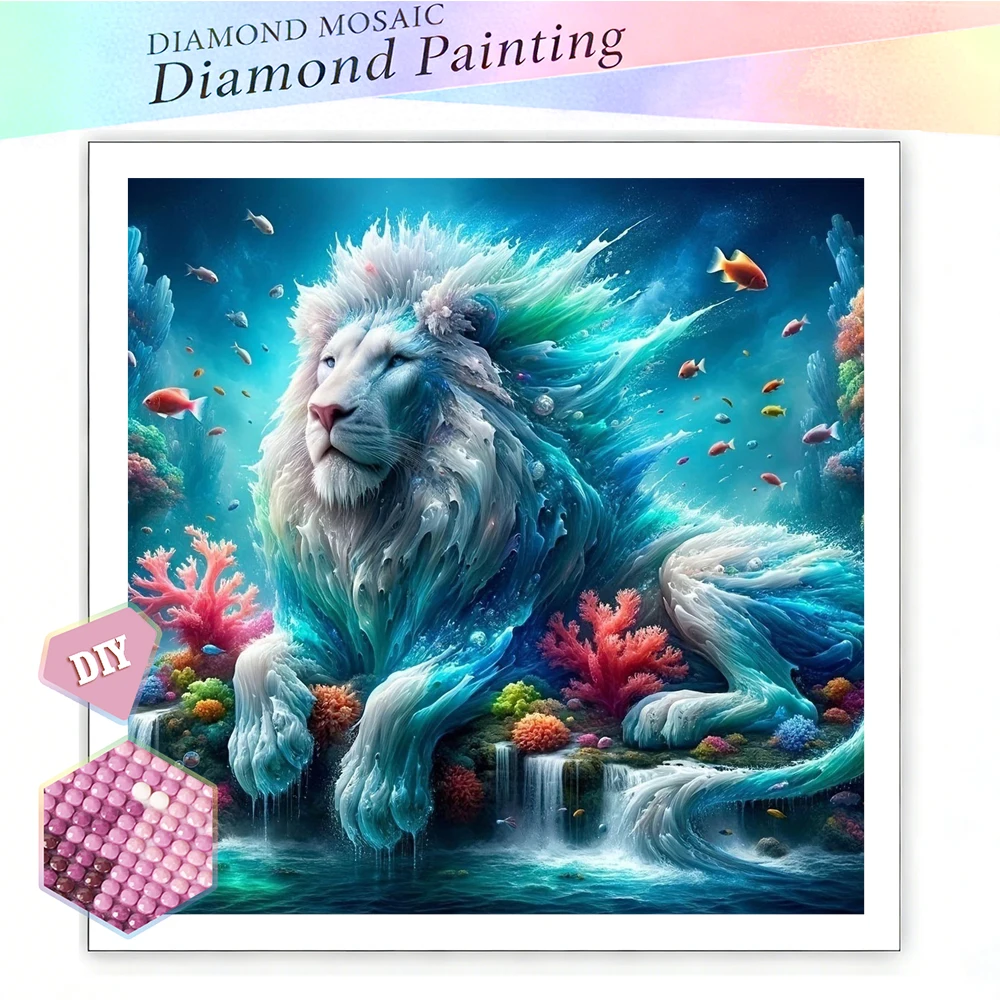 EverShine Diamond Painting Löwe im Ozean DIY Vollquadrat- und Rundbohrer Stickerei Tier-Mosaik Fisch Kreatives Freizeit-Handarbeitsgeschenk