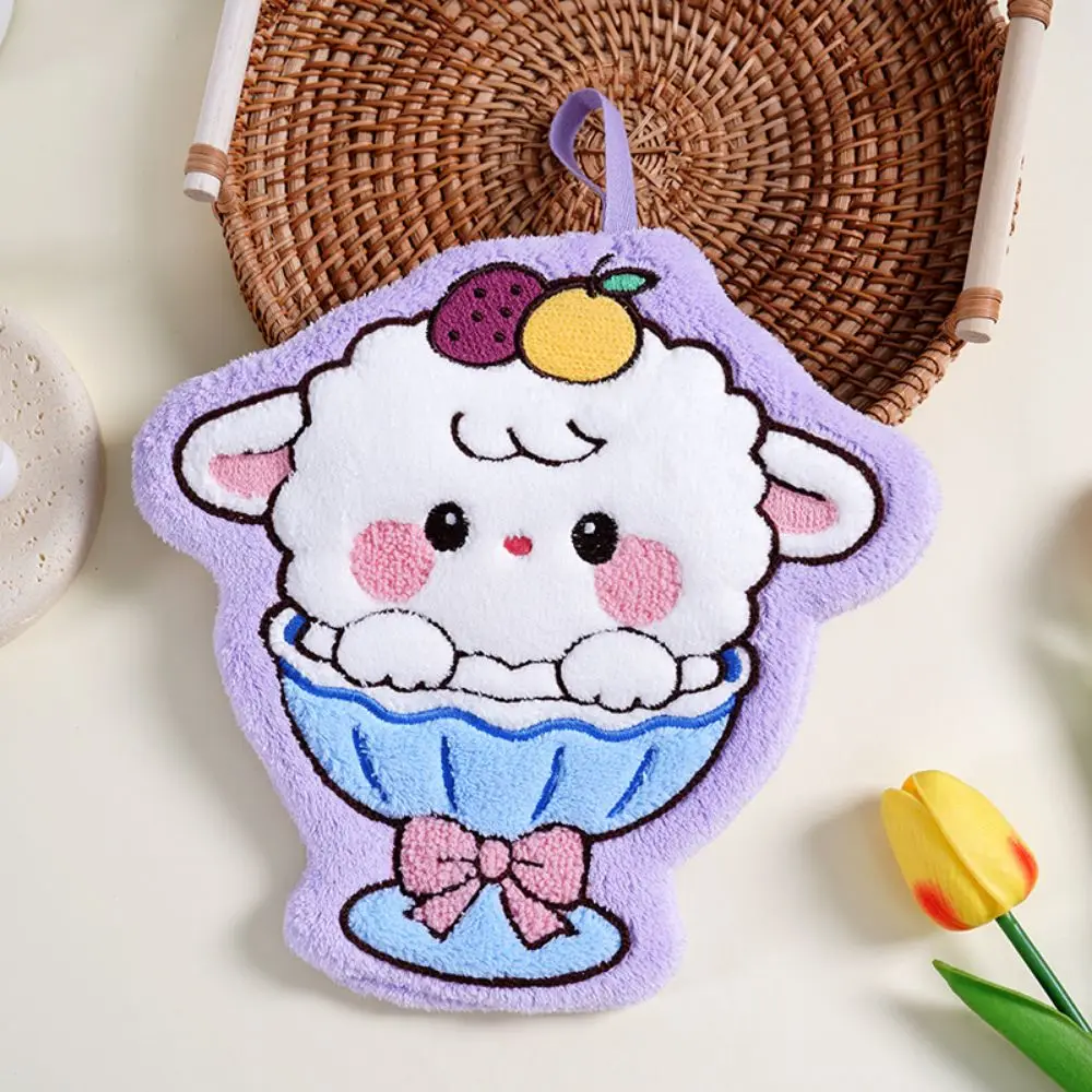 Creative Cute Hanging Hand Towel Kawaii Thickened lamb-shaped Handkerchief Coral Velvet Household Kitchen Cute Wipe Cloth