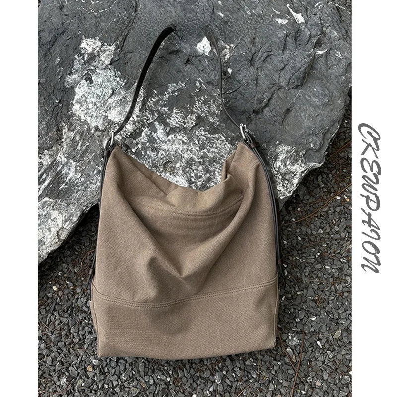 

ewpaion Jennie Worn-out Canvas Tote Bag Large Capaci Slouchy Lazy Crossbody Bag Briti Sle Leisure Pure Color