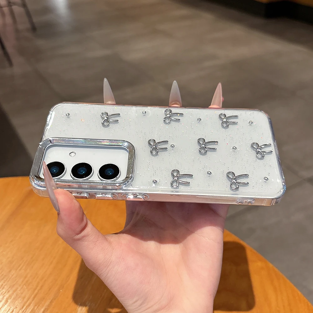 Niedliche 3D-Handyhülle mit silbriger Schleife für Samsung Galaxy A16 A25 A35 A56 A55 A54 A05S, weiche, stoßfeste, transparente Abdeckung, Epoxidharz-Hülle – Detail 4