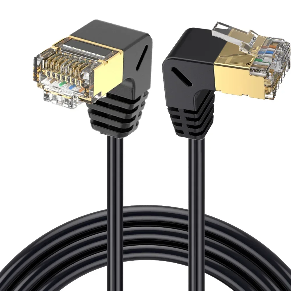 Gold-Plated Connector Up Down Left Right Angled Cat8 Ethernet Cables 40Gbps High Speed RJ45 Network Internet Lan Thin Patch Cord