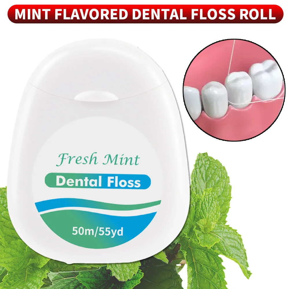 6 pieces, 3 pieces, 1 piece, mint dental floss roll, 50 meters 1 piece, small and convenient, cleaning tool for interdental gaps
