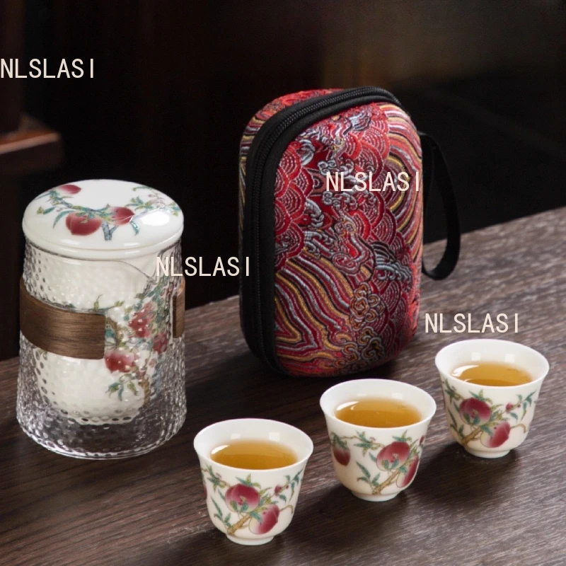 

Чашка Kuaike Портативный дорожный чайный сервиз Портативная уличная сумка Чайная чашка и чайник в китайском стиле 1 горшок 3 чашки Чайный сервиз Посуда для питья