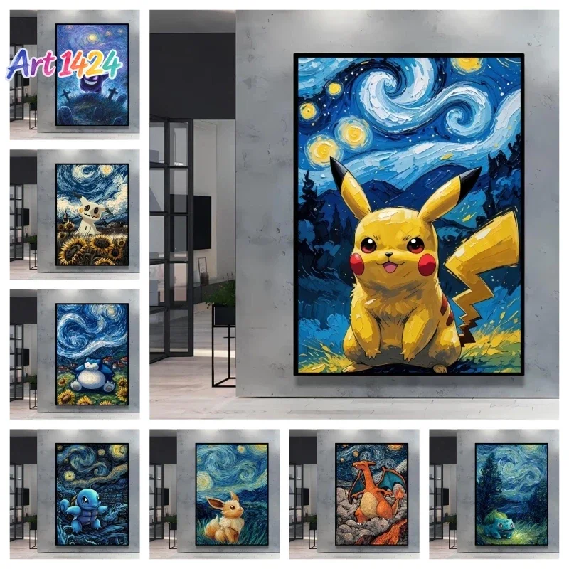 1pc frameless Canvas Paintings Van Gogh Style Pokemon Pikachu Wall Decoration Multiple Characters Are Available Creating A Uniqu