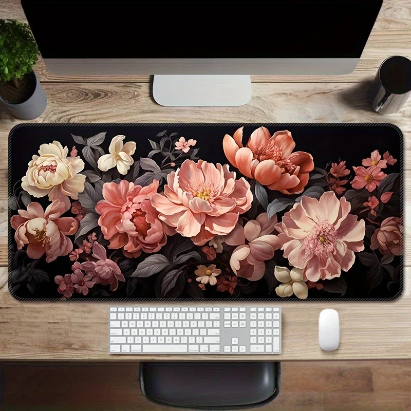 Large Spring Blooming Gaming Mouse Pad Washable Non-Slip Rubber Base Extended Desk Mat with Precision Locking Floral for Esports