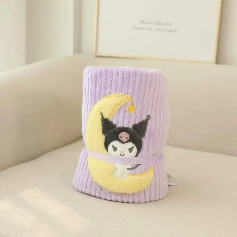 Kawaii Sanrioed Kuromi Badtz Maru Hanyodon Cute Cartoon Coral Fleece Blanket Office Nap Blanket Thicken Girl Festival Gift