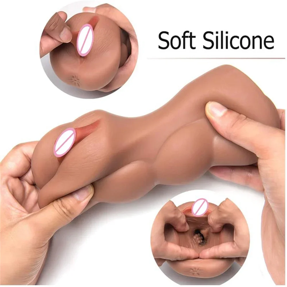 2 in 1 Male Masturbators Cup Realistic Vagina Anal Toys For Men Brownish Skin Real Pussy Deep Sucking Telescopic Adult Product