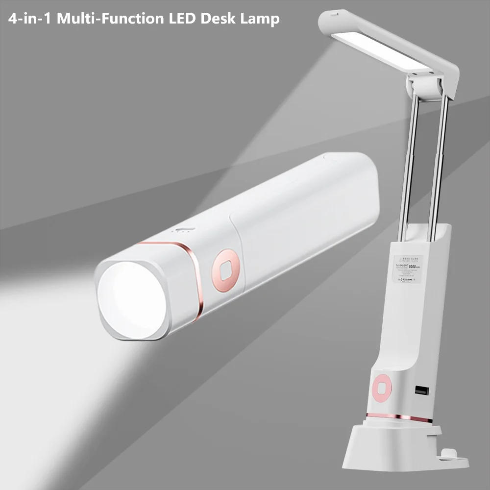 

Многофункциональная светодиодная настольная лампа 4-в-1, защита глаз, ночник, мощный фонарик, портативный держатель для телефона, светильник для чтения с регулируемой яркостью