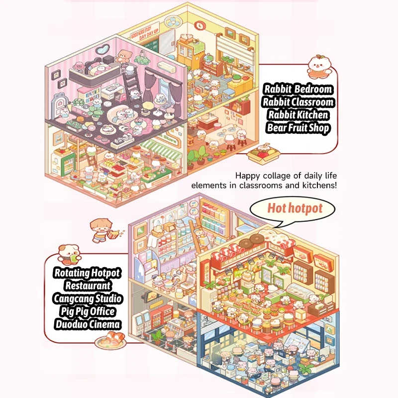 

Miniature Non-cut 3D handmade Sticker Toy Stacked Stereo Cabins Children Interest Stress Relief Toy DIY Ledger Sticker Toys Gift