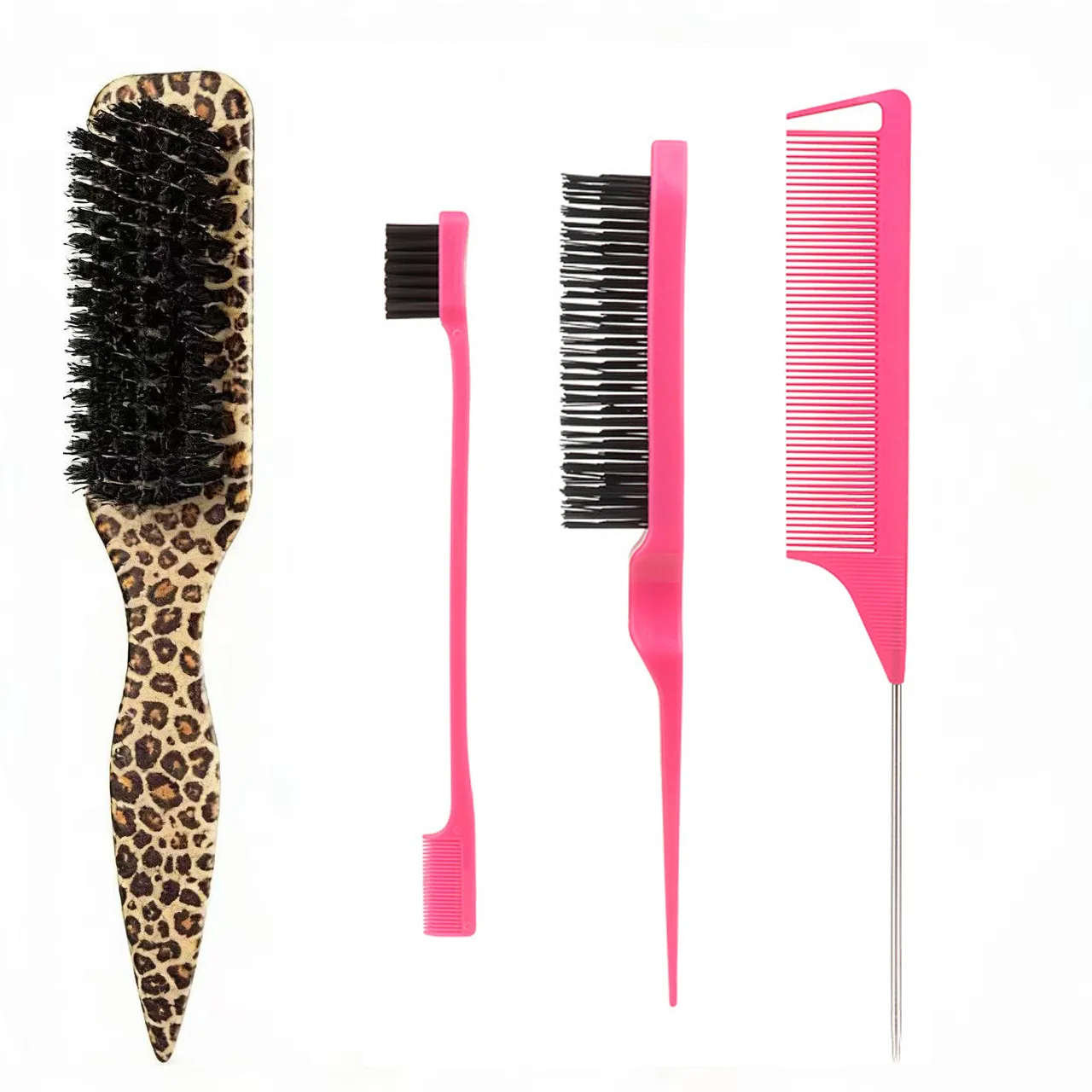 4-teiliges Borstenbürsten-Set für Glattes Haar, Elegante Pferdeschwänze & Dutt, Glättung von Babyhaaren, Fliegenden Haaren, Kantenkontrolle - Toupieren & Teasing – Detail 4