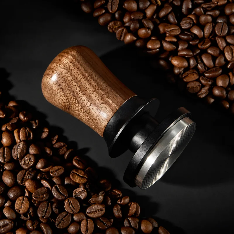 BIGE 30lb Constant Force Espresso Tamper, Walnut Handle, 304 Stainless Ripple Base, 51mm 53.3mm 58.3mm