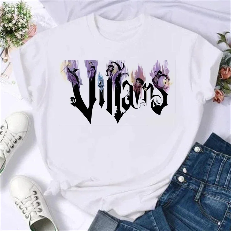 Disney Cartoon Villain T-shirt Damski złoczyńca Księżniczka T-shirt z wzorem Harajuku Odzież uliczna Białe letnie bawełniane topy