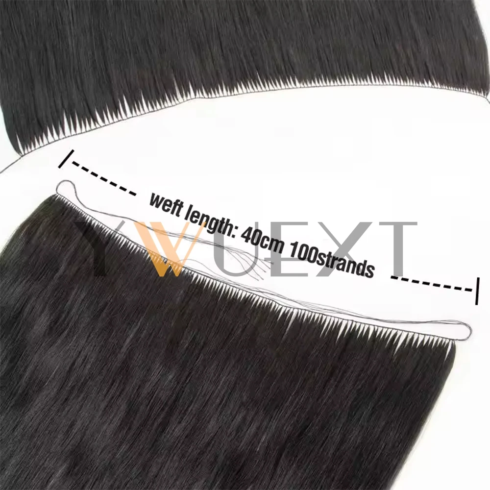 Black Feather Hair Bundles Extensions Natural Fish Line Human Hair 40-70g Invisible Micro rings Hair Extension Weft 100strands - view 3