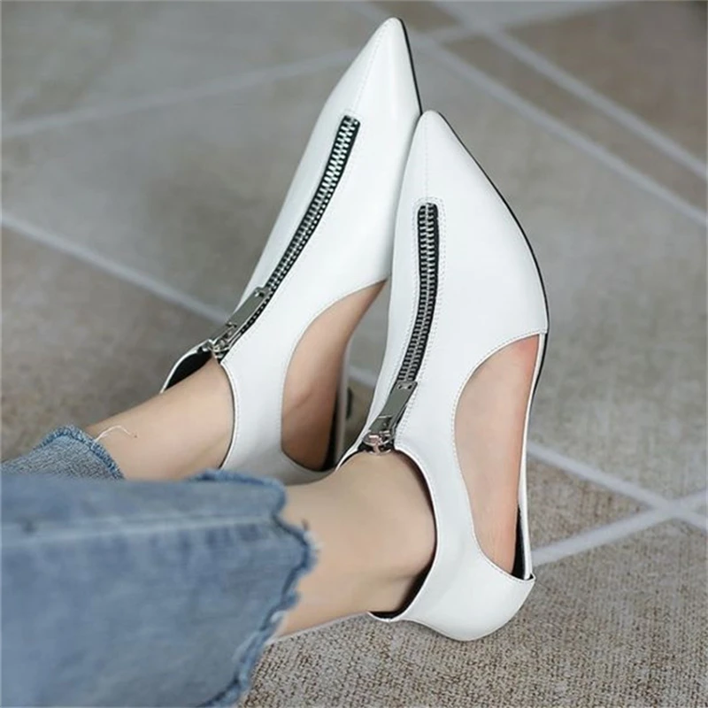 Genuine Leather Zipper Hollow Women Ankle Boots Sexy Pointed Toe Cool Ladies Shoes Summer Solid Color Boots Botines Para Mujeres