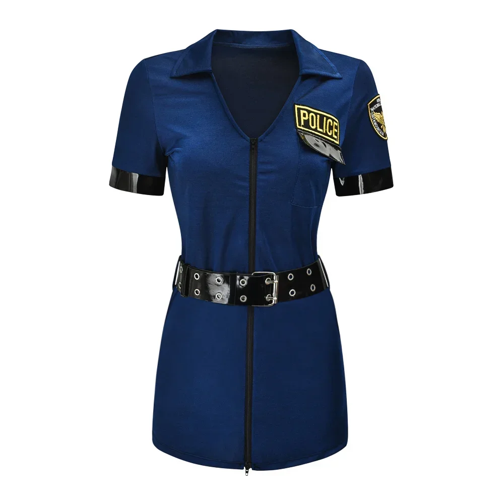 Uniforme Sexy Policial para Mulheres, Policial Halloween Costume, Fantasia Halloween Vestido, Cosplay Adulto, Vestido de Festa, S-XXL