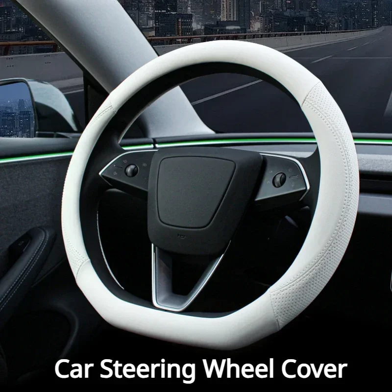 Car Steering Wheel Cover for Tesla New Model 3/3+ Highland 2024 Leather Steering Replacement Protect Cover Shell Car Accessories