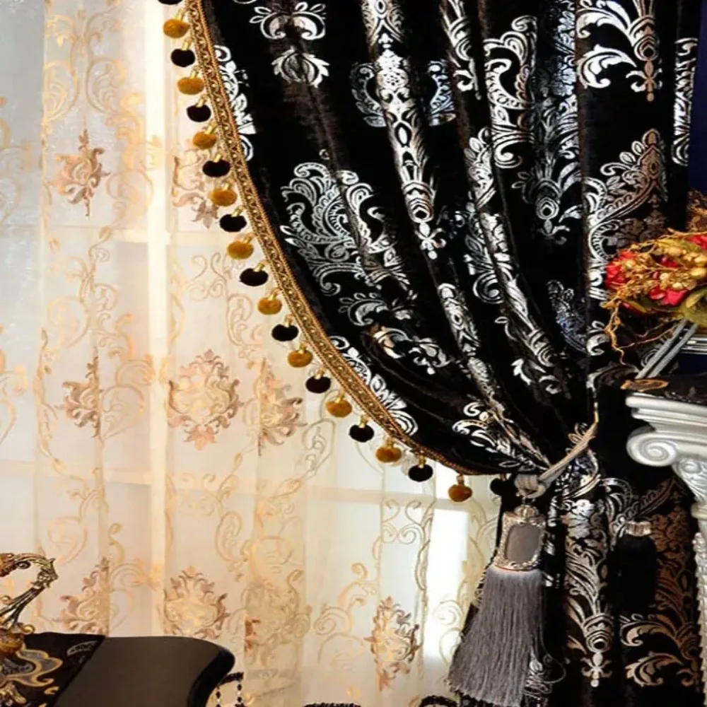 Sustainable Curtains for Living Room Bedroom Silver Embroidery Energy Saving Thermal Drapes Custom