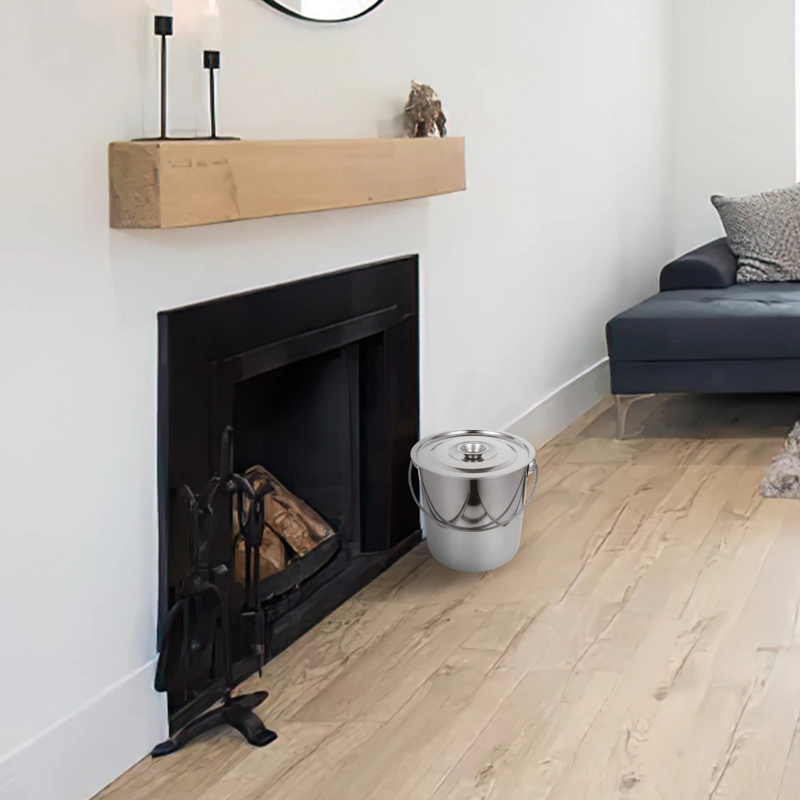 

Stainless Steel Fireplace Ash Bucket Lid Large Capacity for Wood Stove Cleaning Metal Buckets Hot Ash Home Use Garden