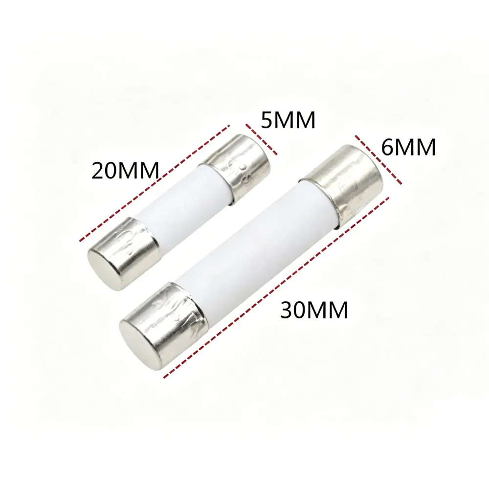 10pcs 5*20mm ceramic Tube Fuses 6x30mm 250V 100 200 500 630mA 1 2 3 3.15A 5 6.3A 10 15 20A 25A 30 AMP Fuse